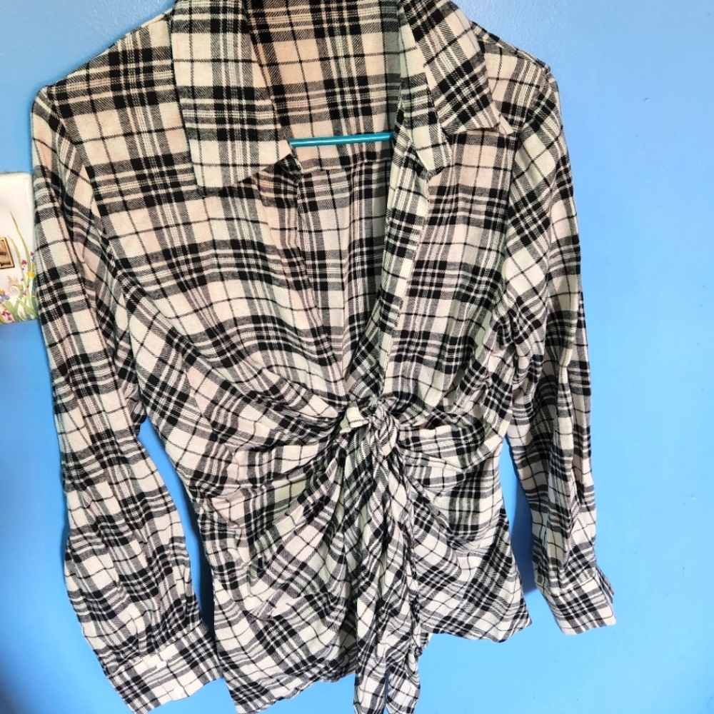 Fashionnova Plaid button up with tie front